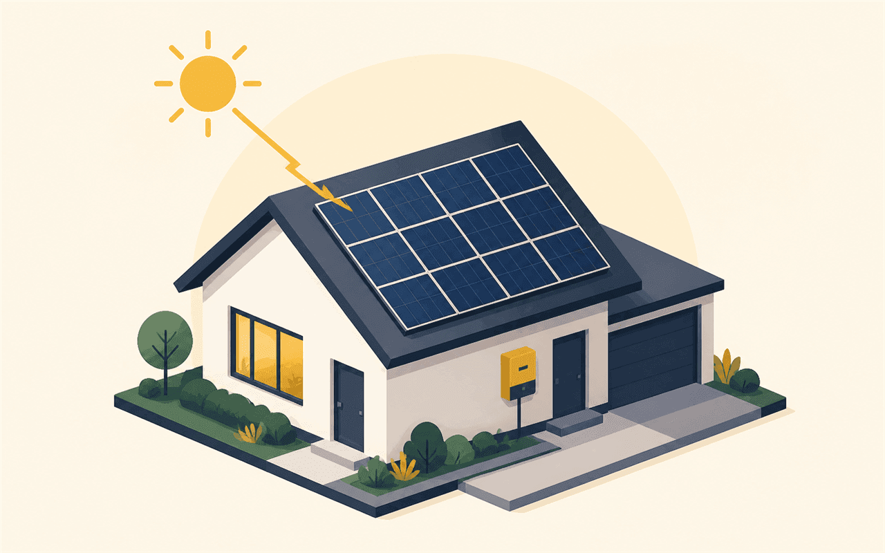 Illustration of a solar panel array mounted on a roof